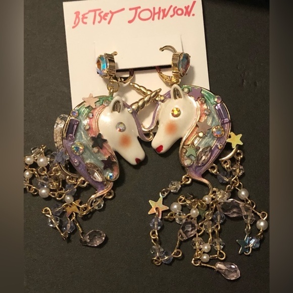 Betsey johnson unicorn tassel dangling gemstone chandelier earrings new‎ - Picture 10 of 15